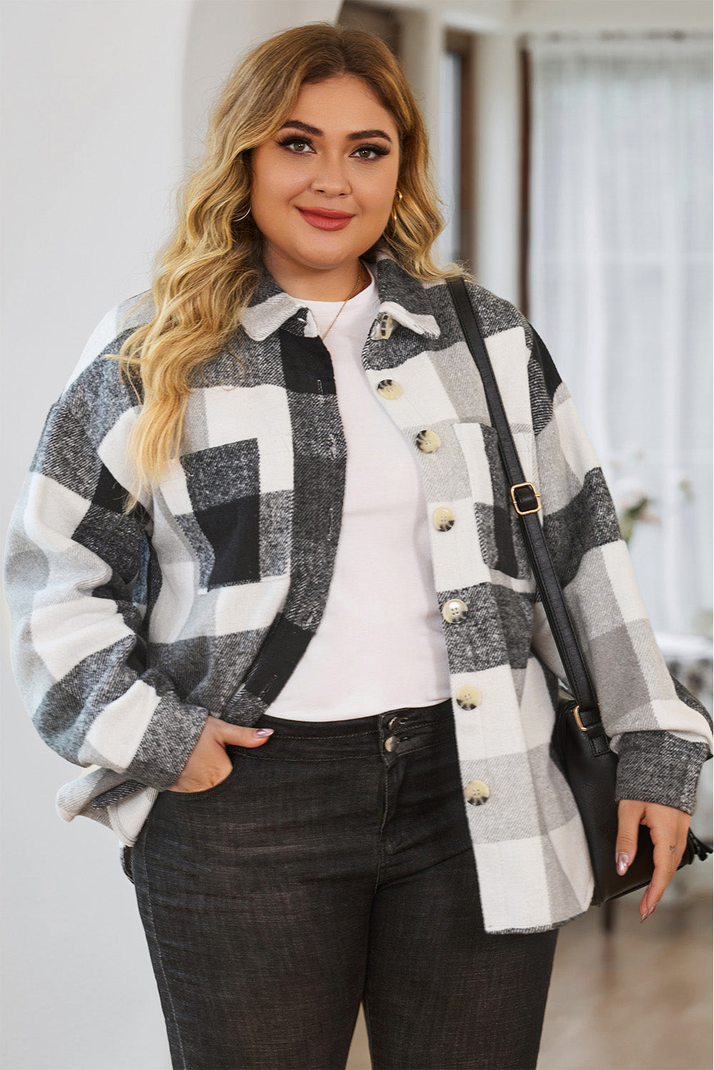 Checked Shacket Plus Size