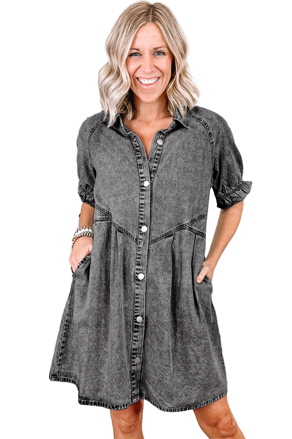 Denim. Ruffled Sleeve Denim Dress