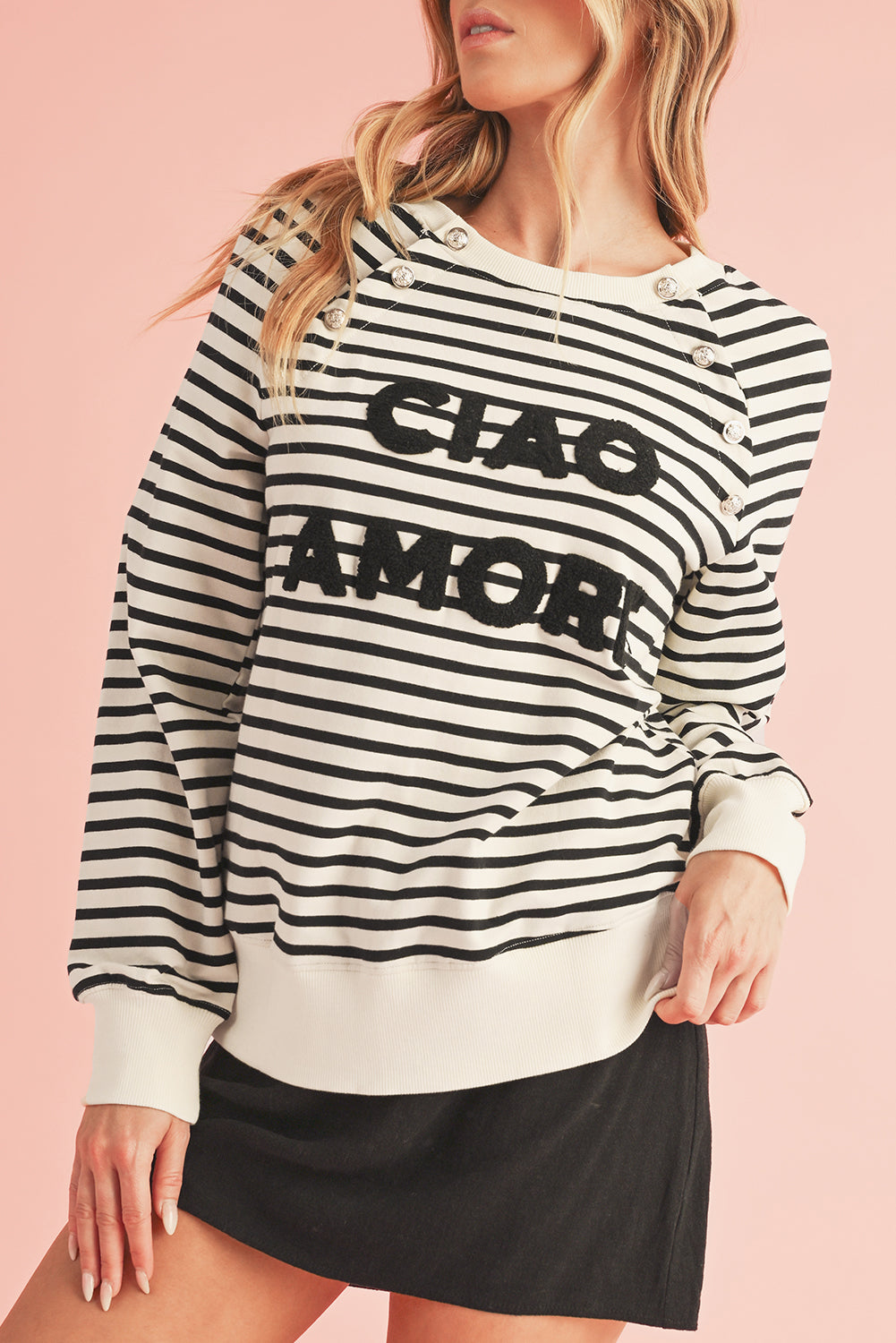 Ciao Amore Button Stripe Sweatshirt