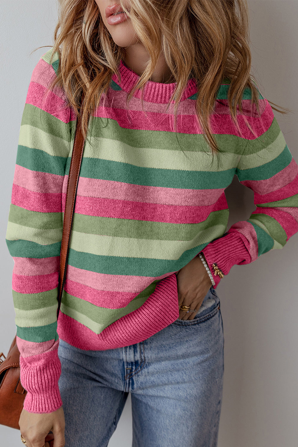 Striped Ribbed Edge Sweater