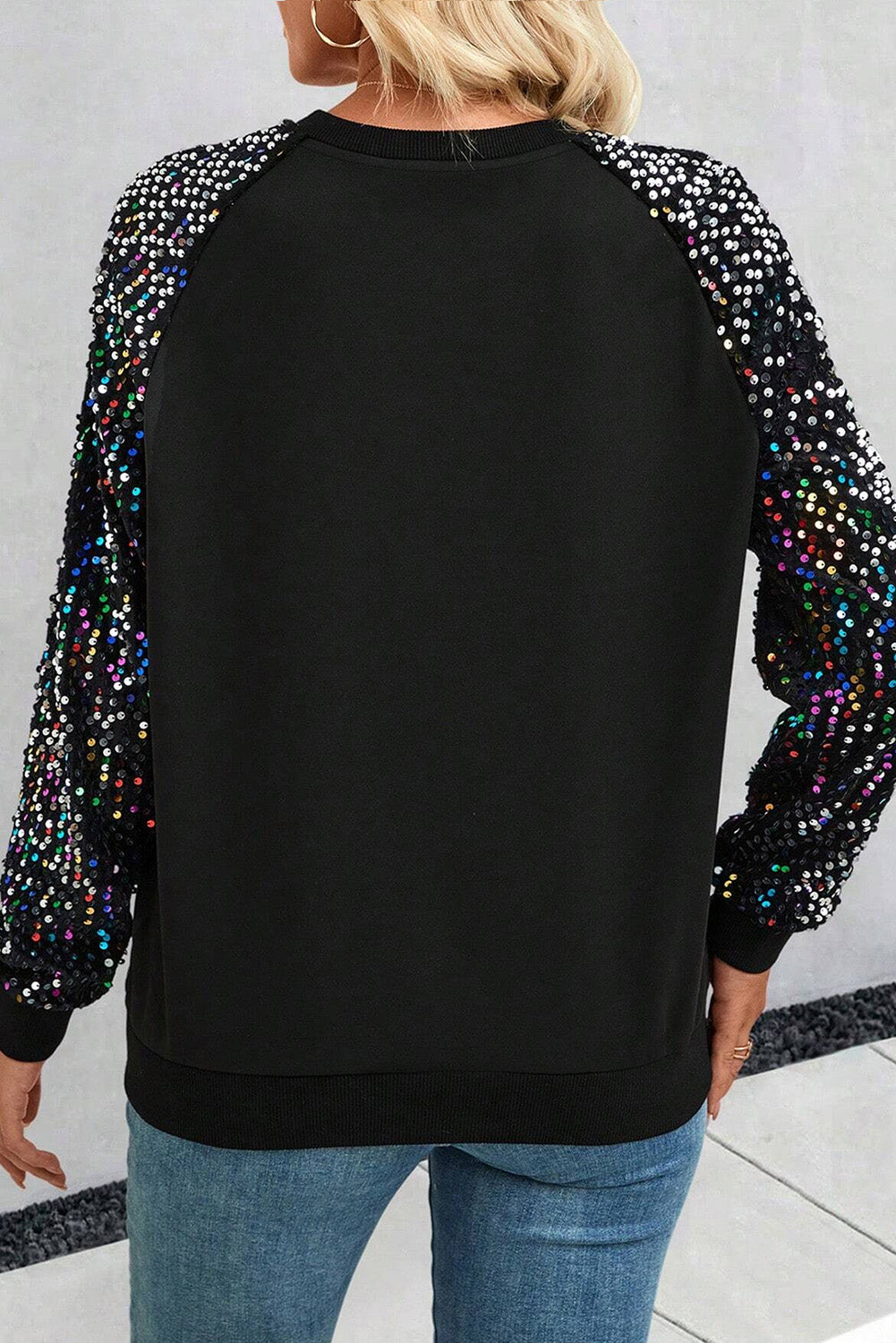 Color Sequin Raglan Sleeve Sweatshirt