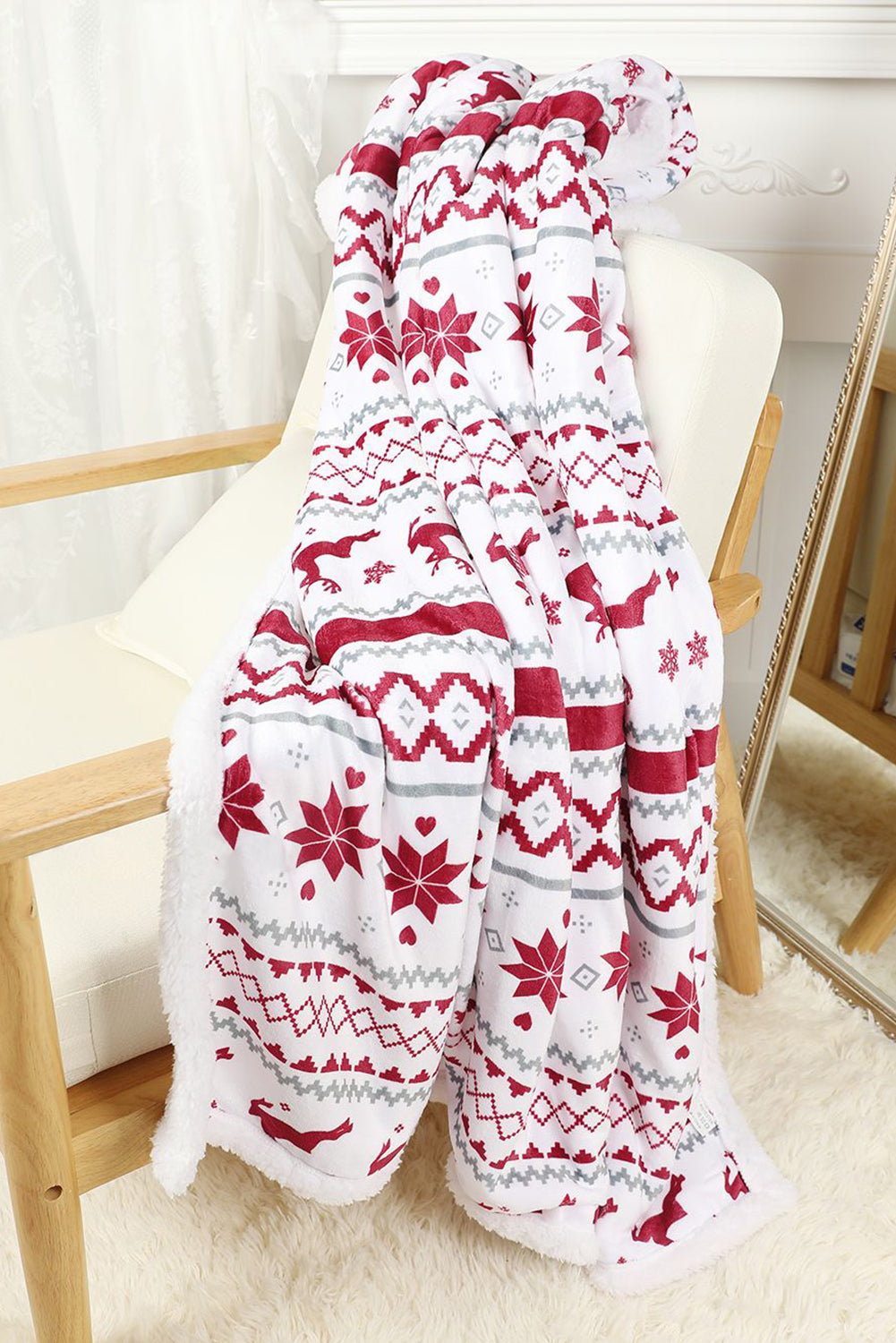 Christmas Reindeer Snowflake Sherpa Blanket