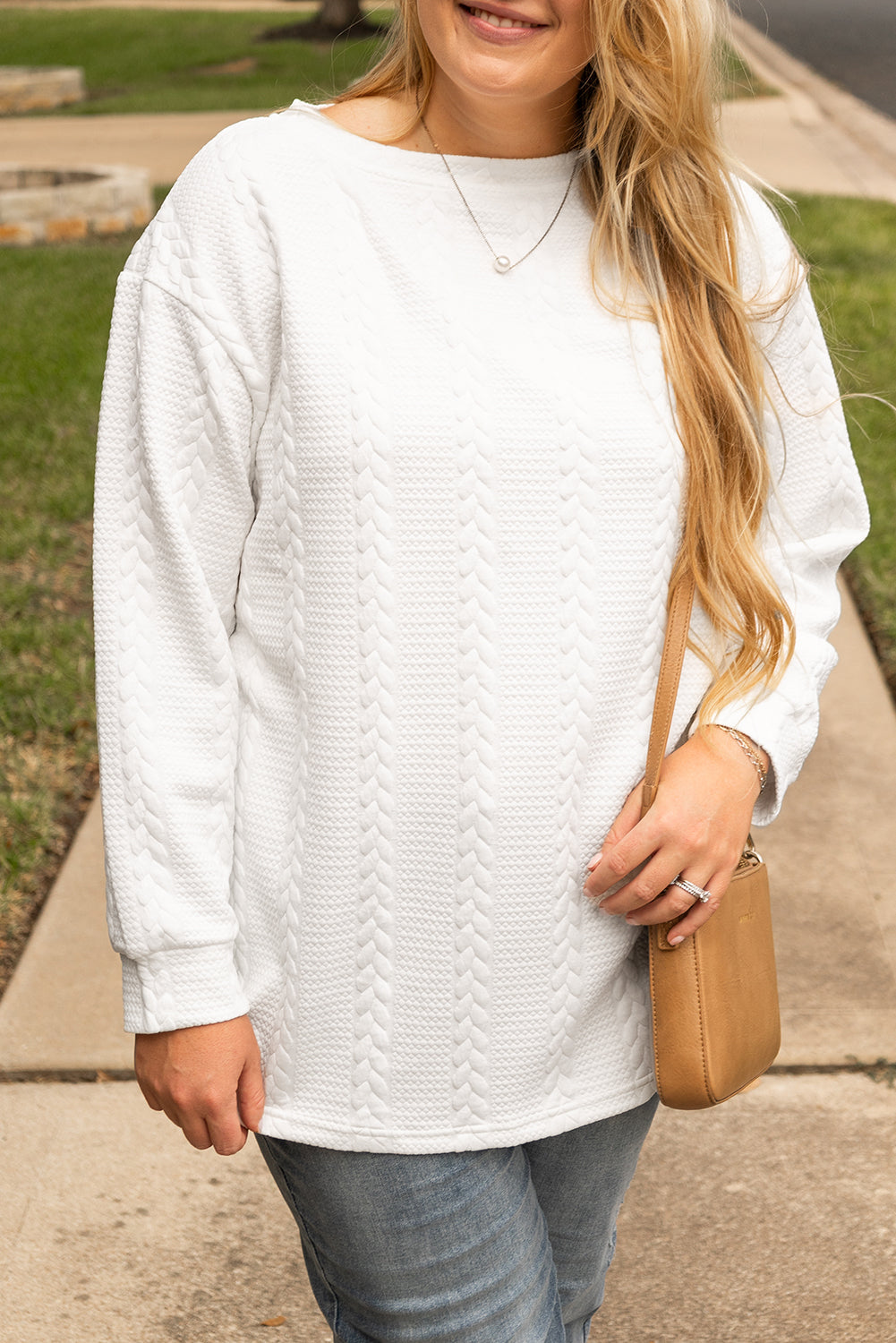 Textured Cable Sweatshirt Plus Size