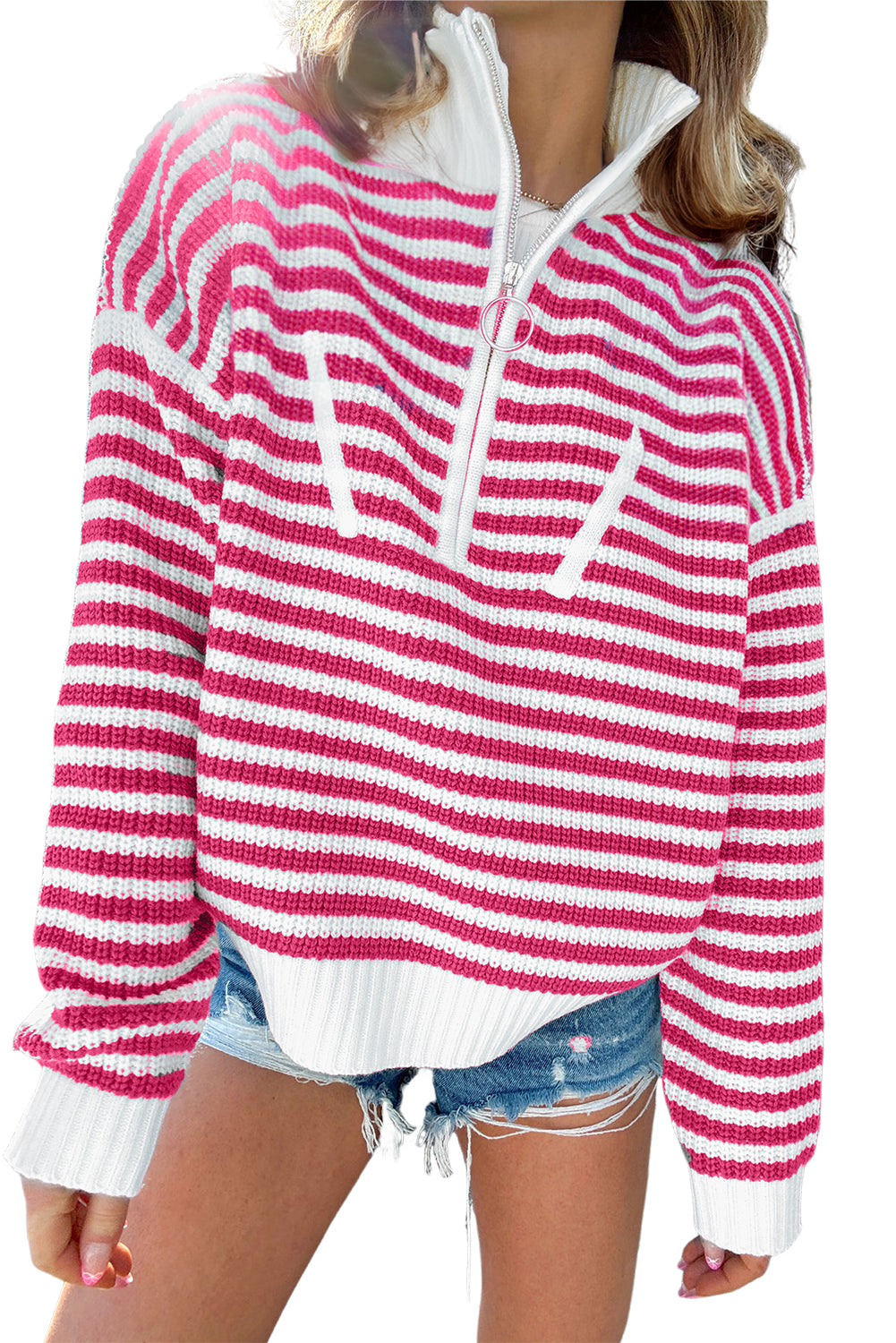 Stripe Zip Up Sweater