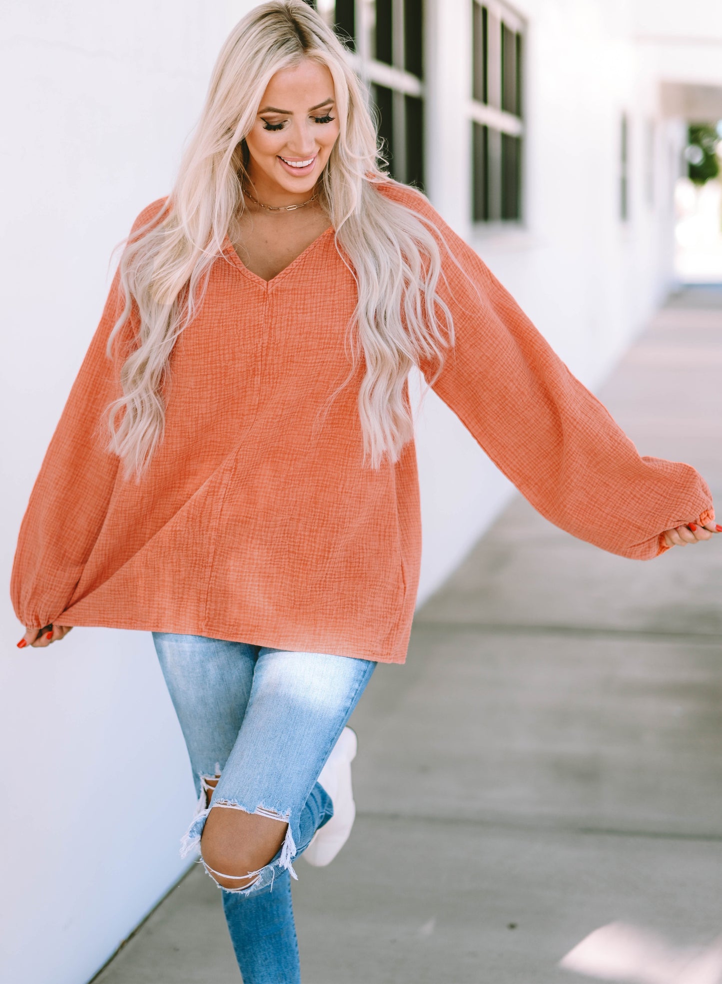 Crinkle Puff Sleeve Blouse