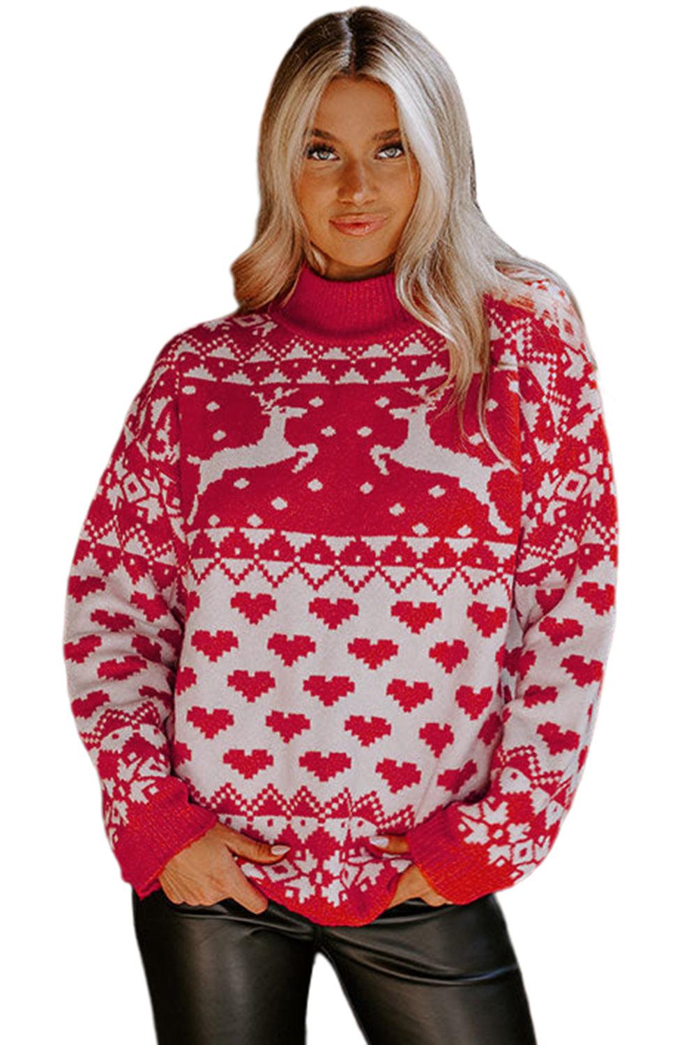 Reindeer Heart High Neck Sweater