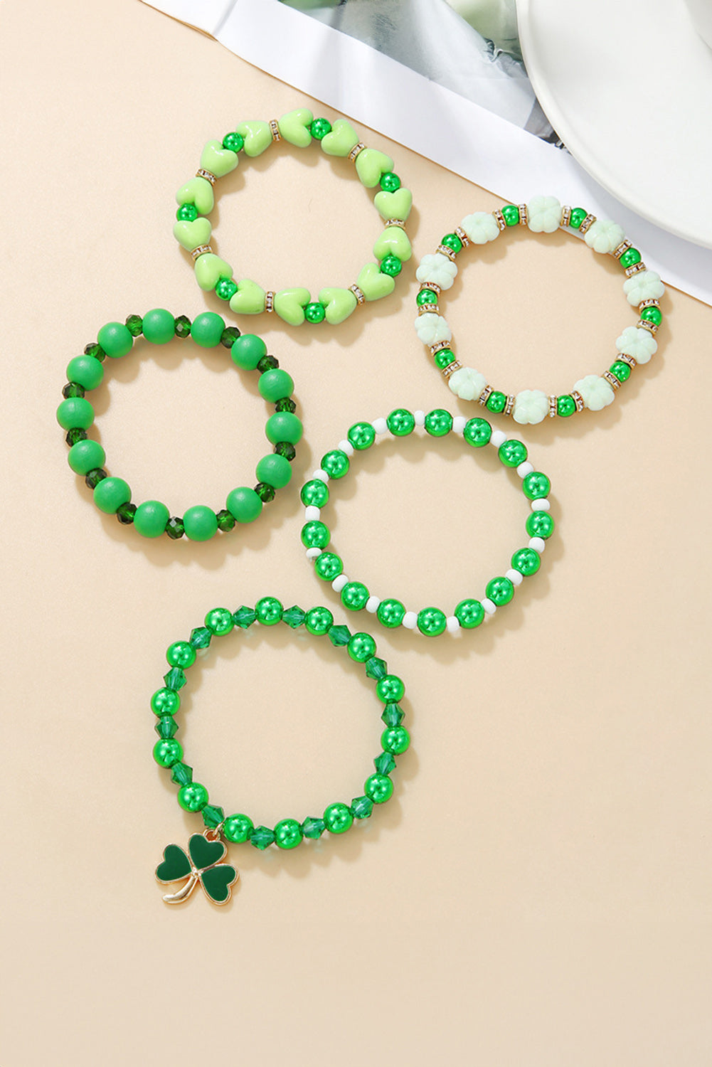 Green Clover Pendant 5PC Bracelet