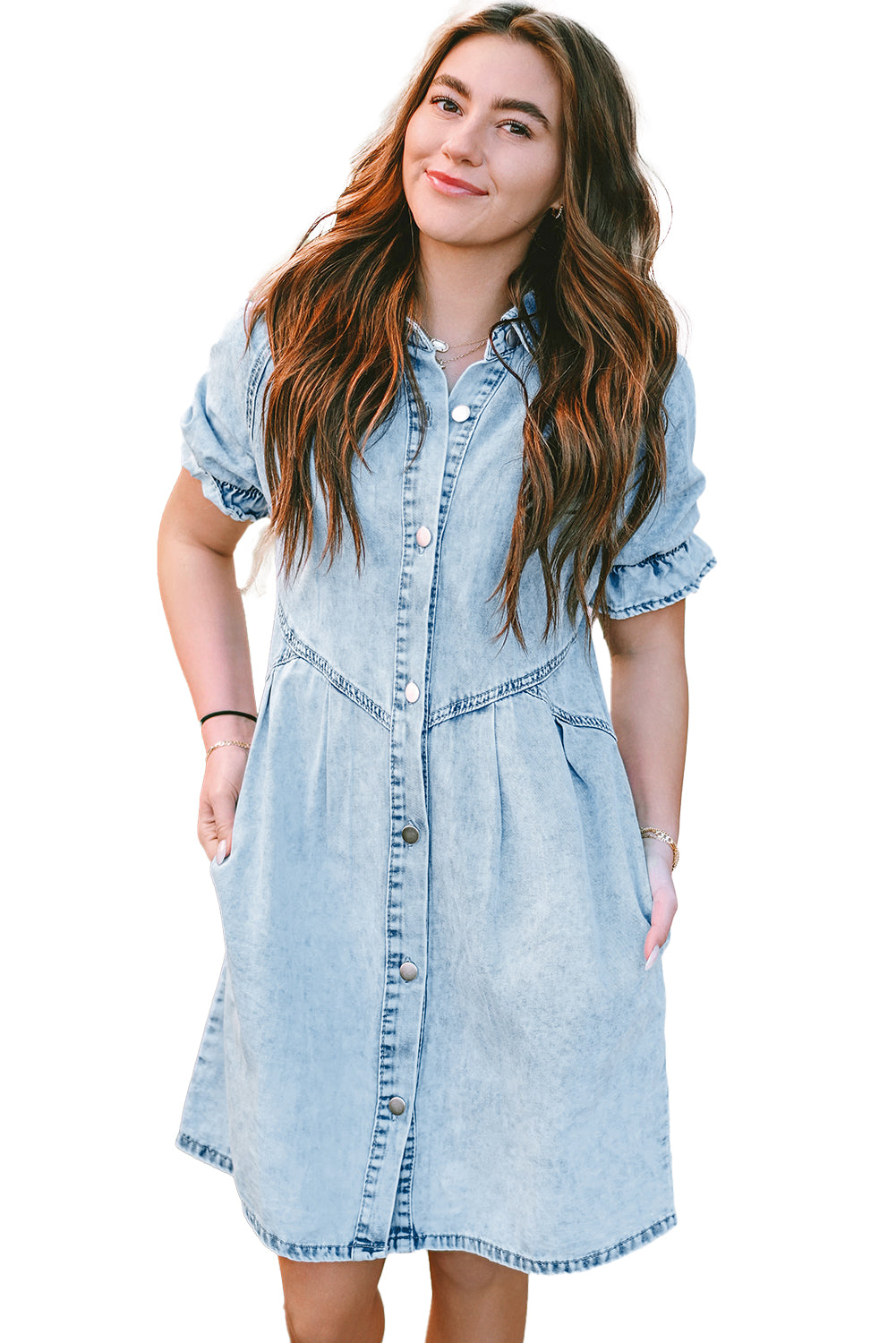 Denim. Ruffled Sleeve Denim Dress