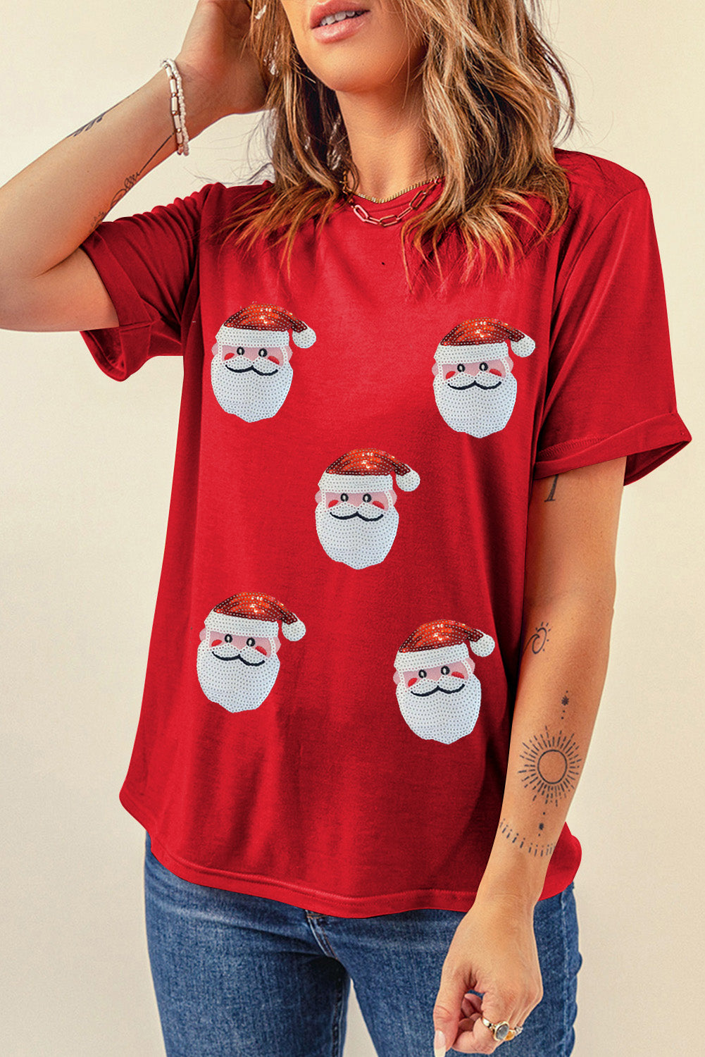 Sequin Santa Heads Tee