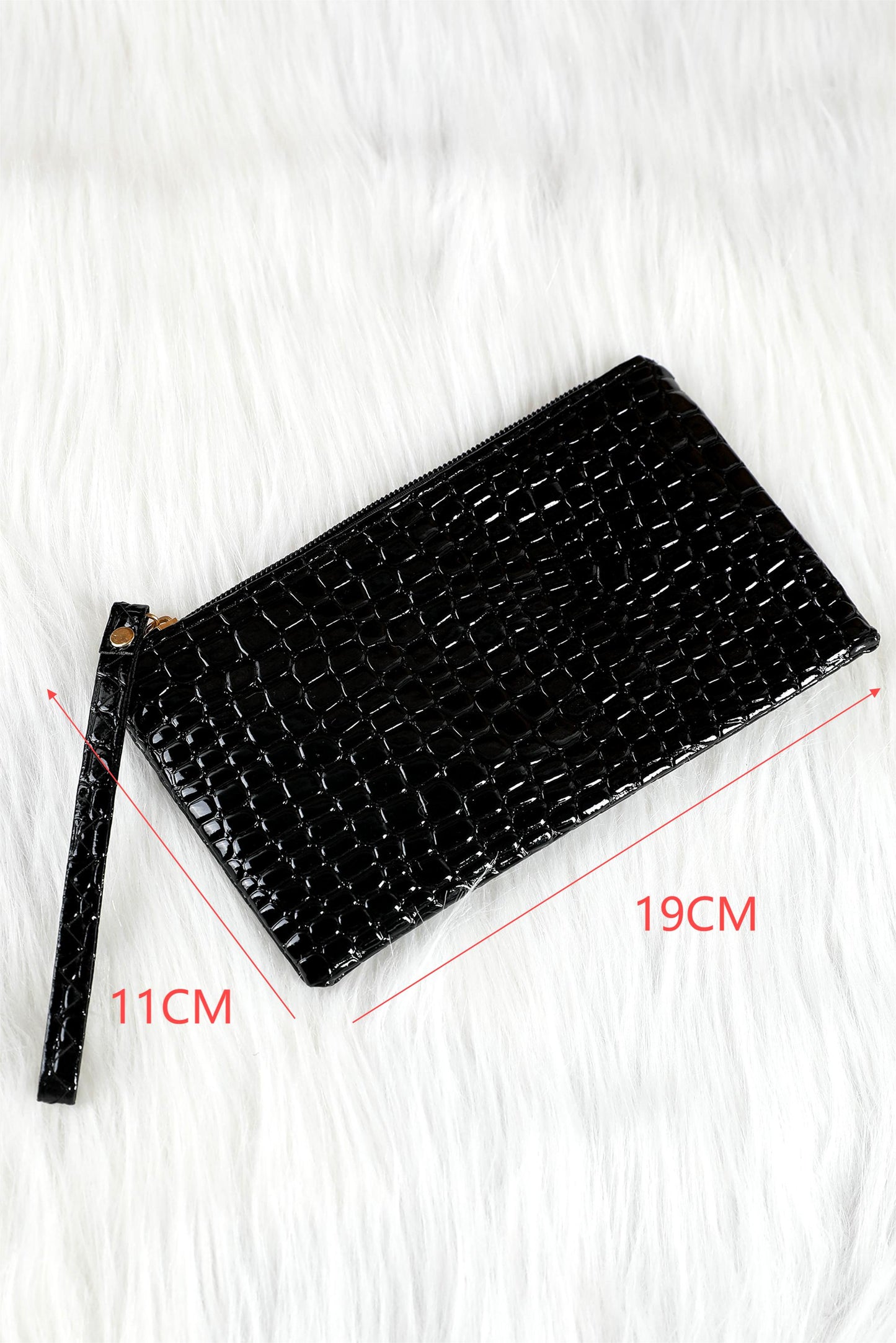 Black Crocodile Print Zip Wristlet Clutch