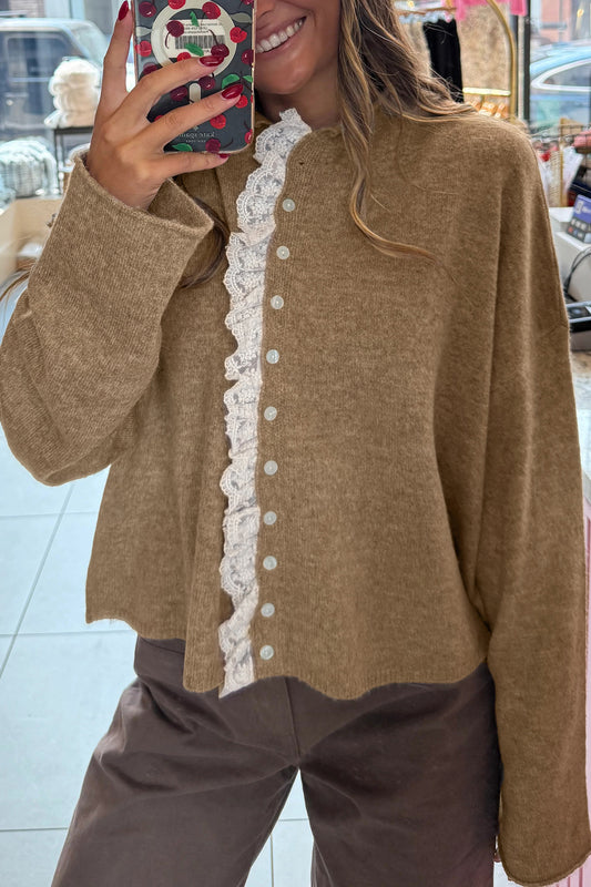 Lace Trim Loose Cardigan Sweater