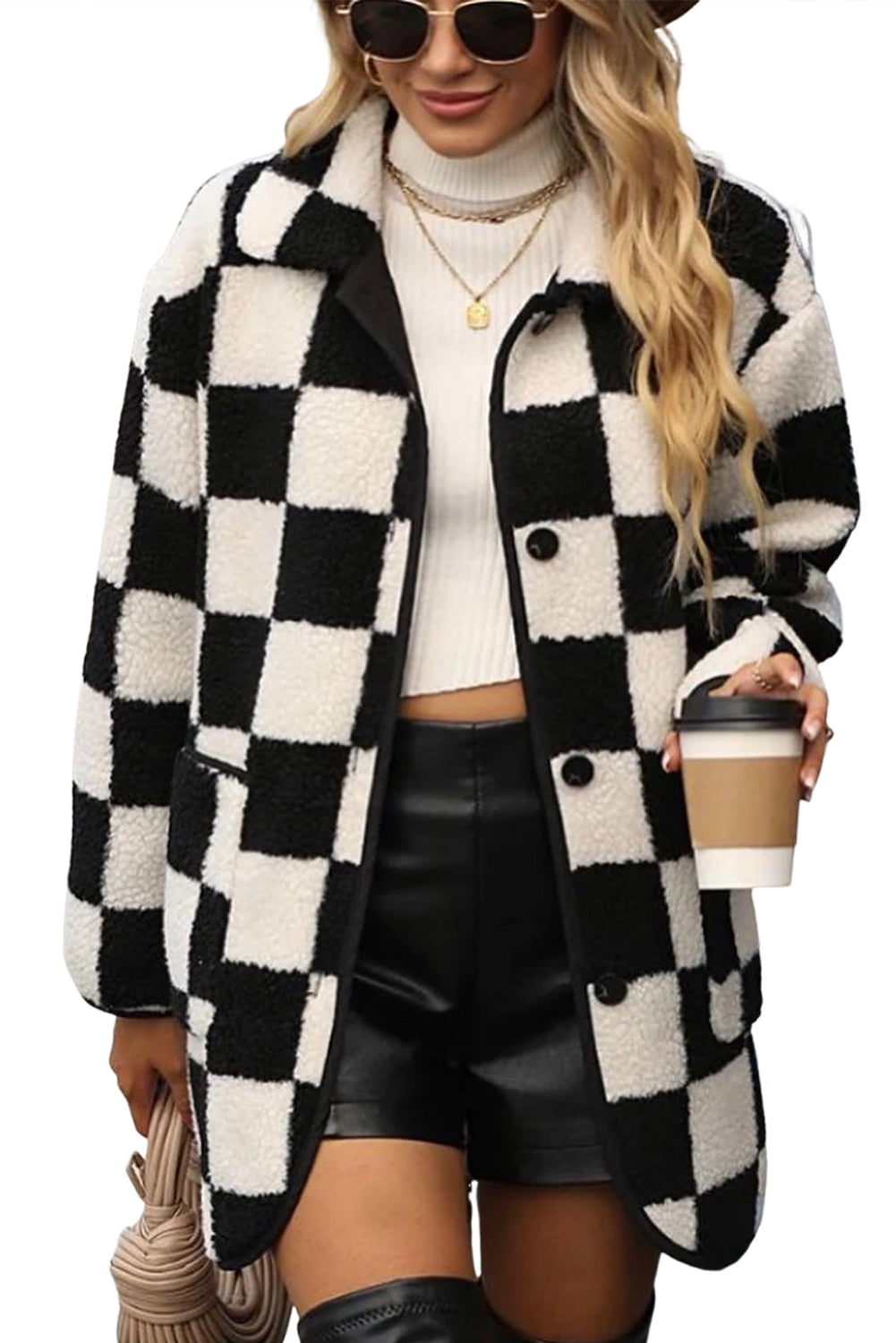 Black & White Checkered Fleece Jacket