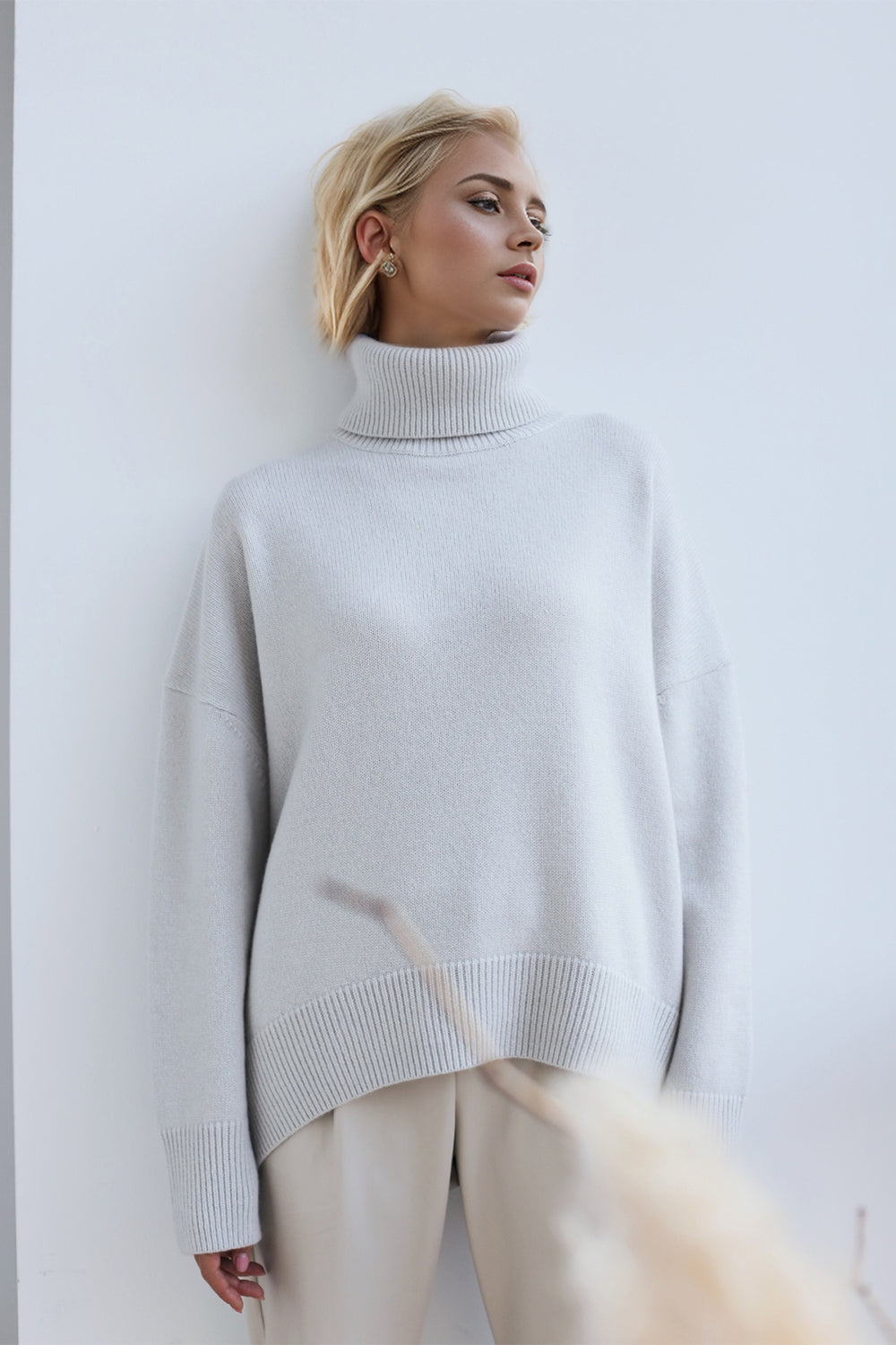 Dropped Shoulder Turtleneck Sweater