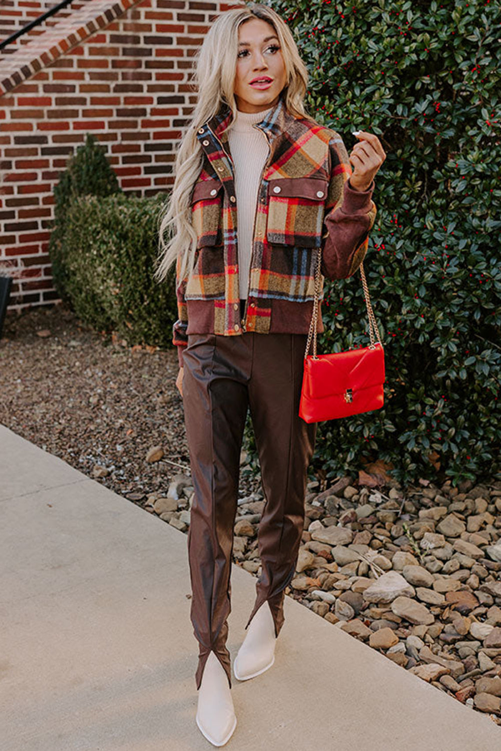 Snap/Zip Brown Plaid Jacket