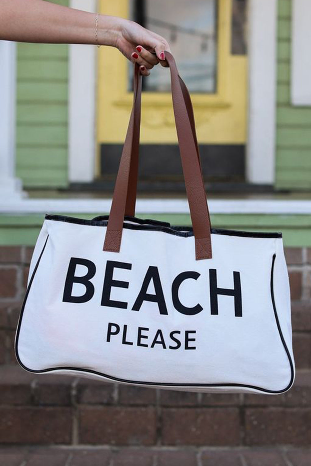 BEACH PLEASE Large Canvas Tote Bag