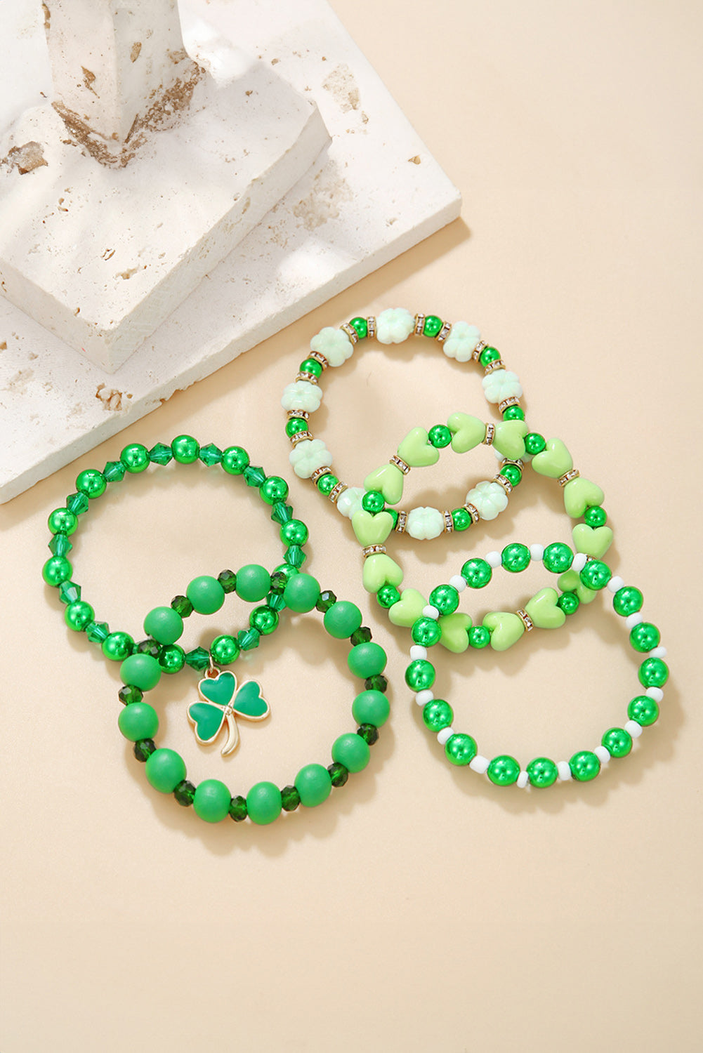 Green Clover Pendant 5PC Bracelet