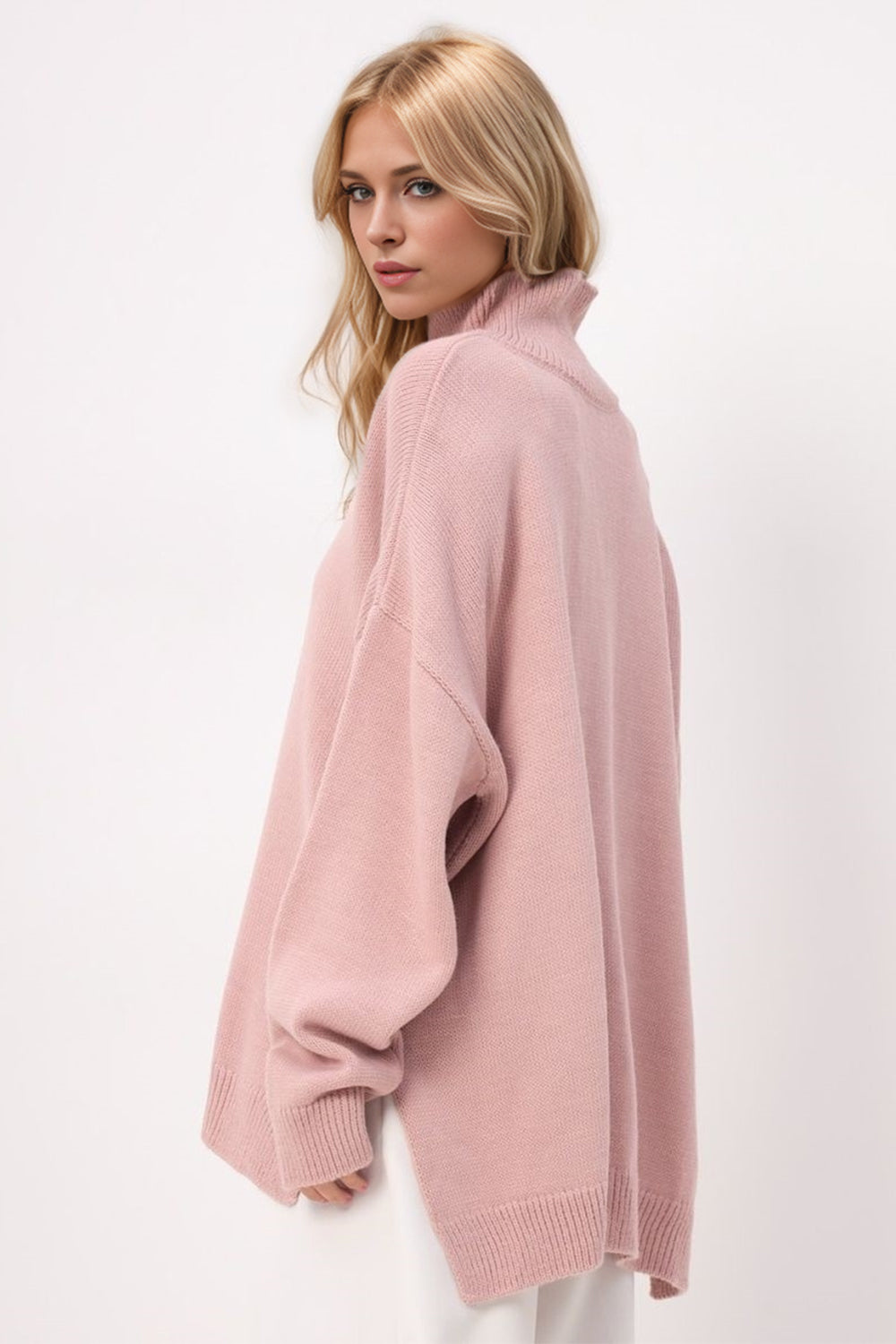 Side Slit Turtleneck Sweater