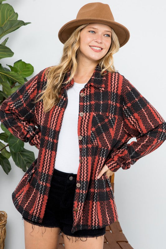 Fuzzy Plaid Shacket Plus Size