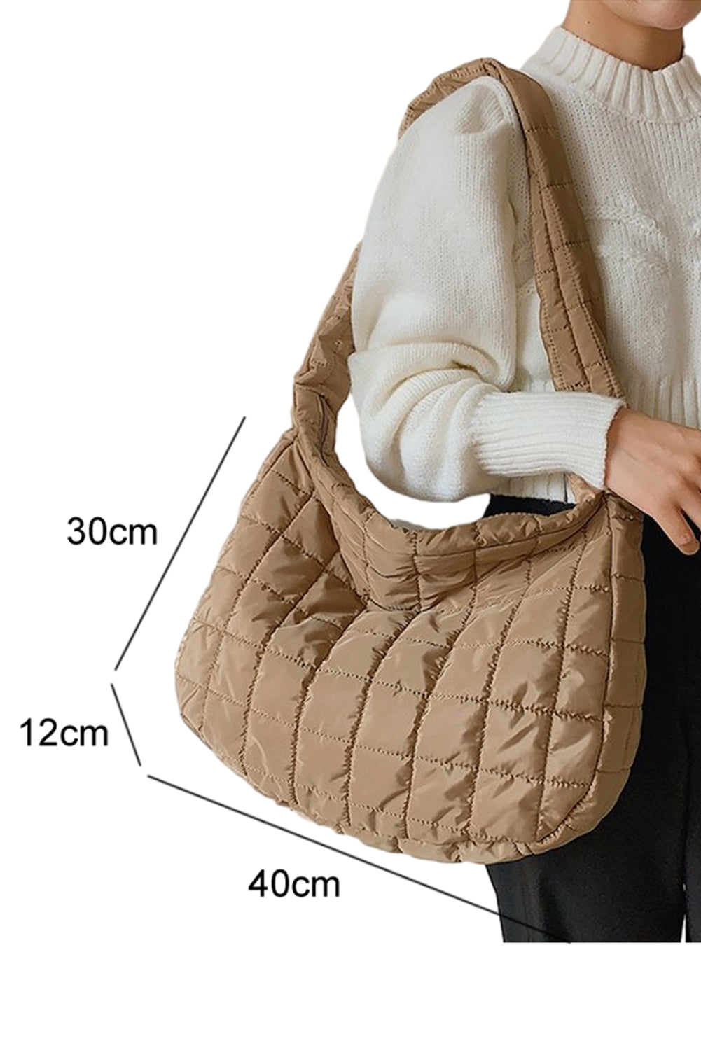 Quilted Zip Large Shoulder Bag