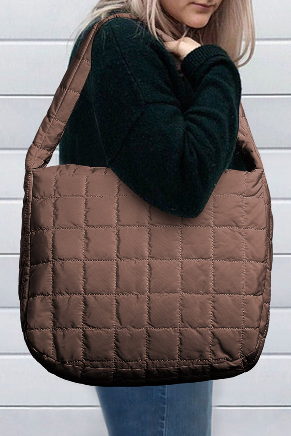 Quilted Zip Large Shoulder Bag