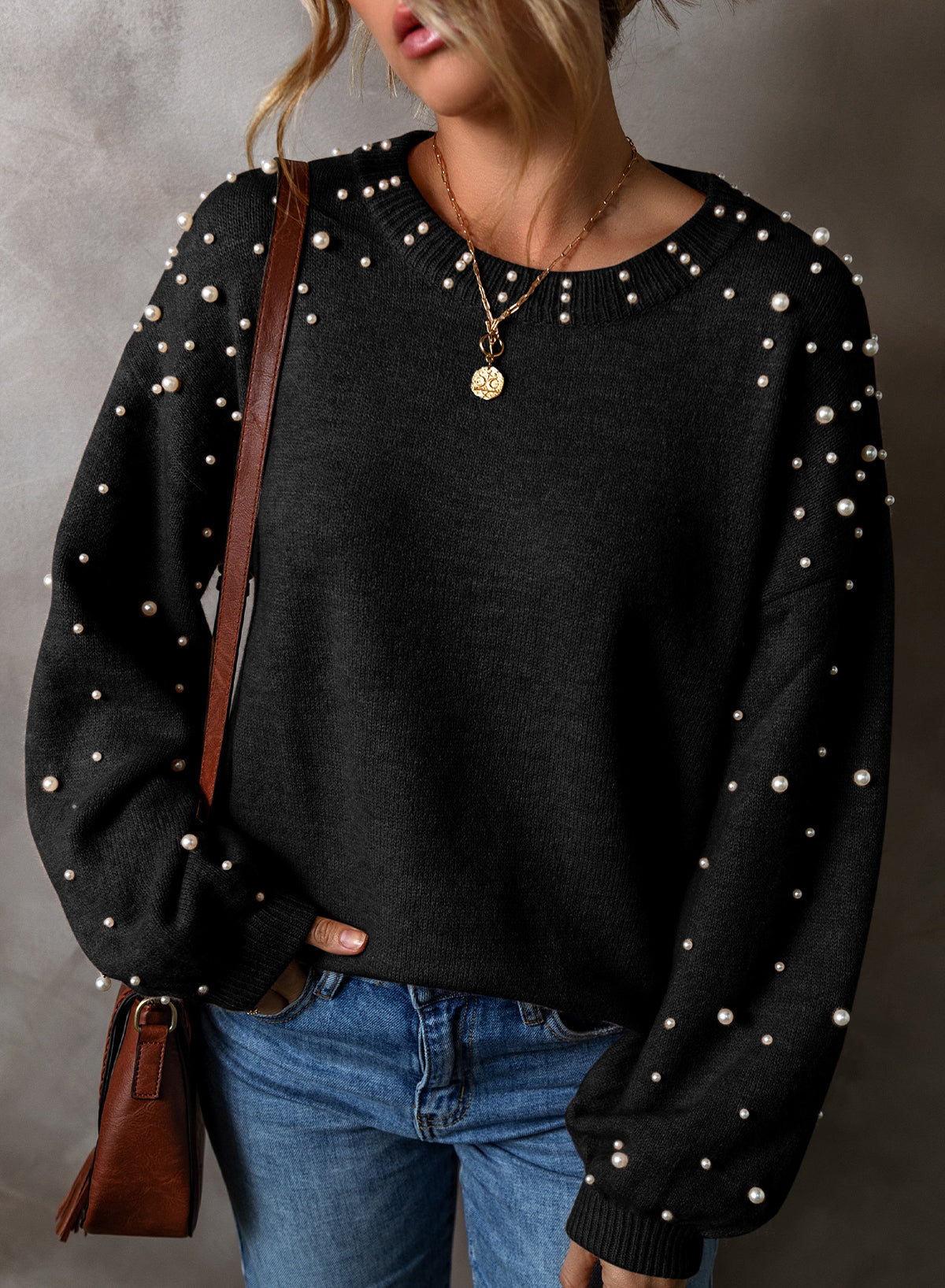 Pearl Drop Shoulder Sweater