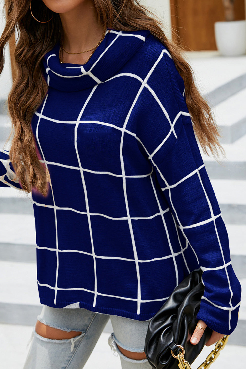 Box Plaid Drop Shoulder Sweater