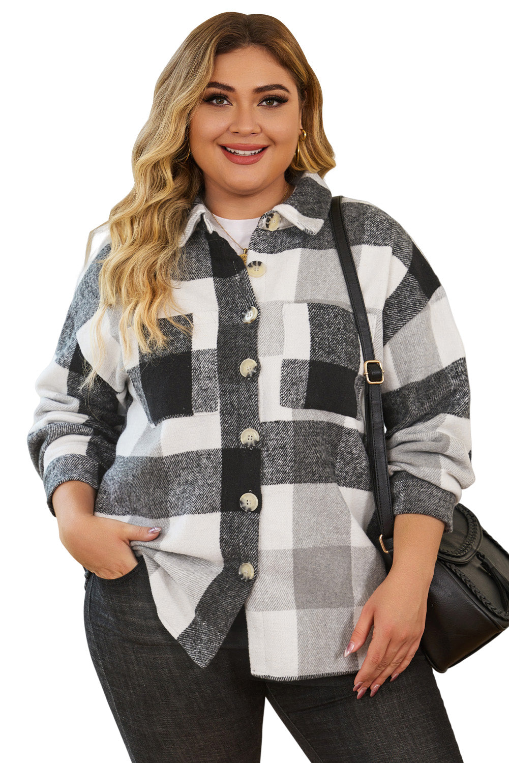 Checked Shacket Plus Size