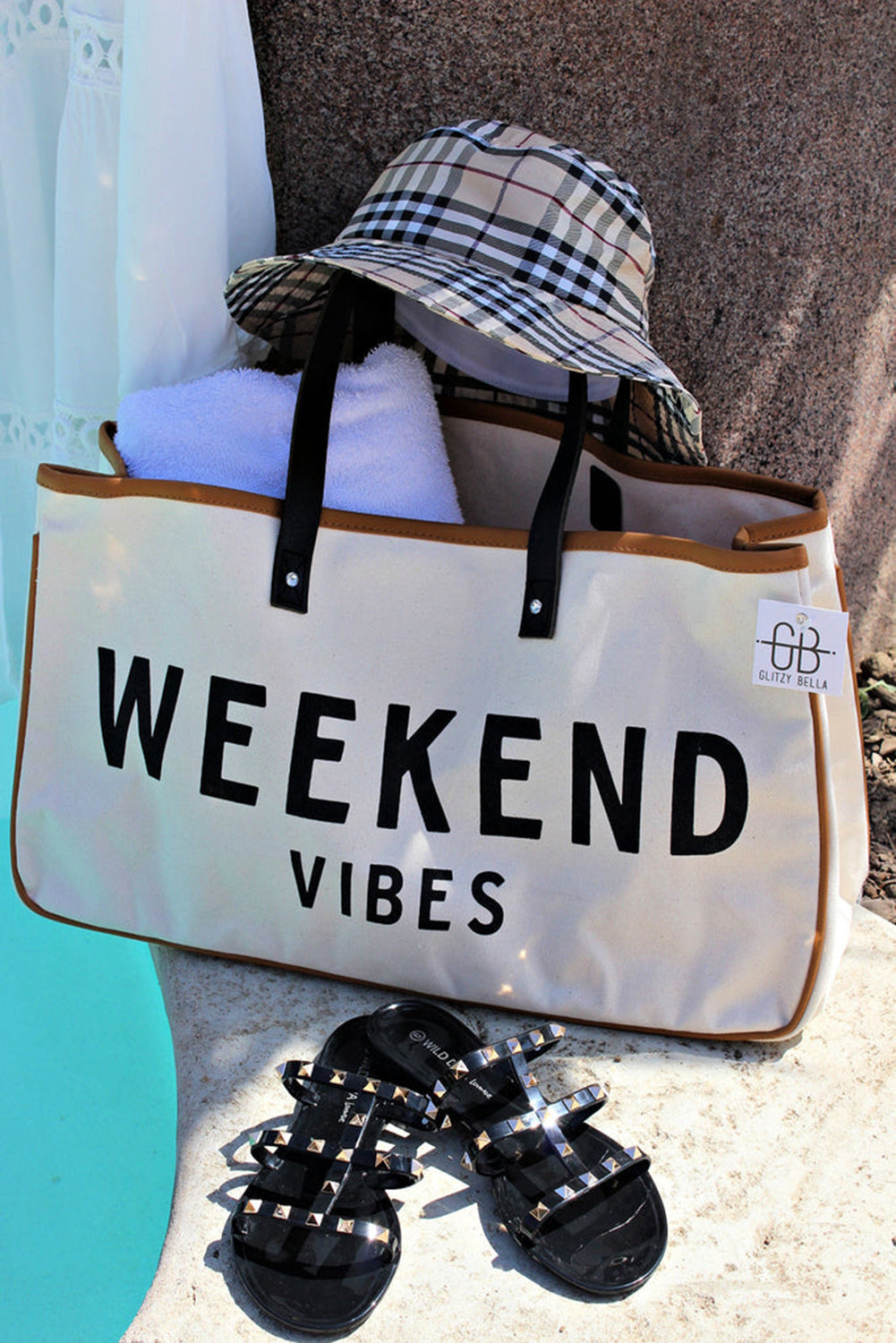 WEEKEND VIBES Large Canvas Tote Bag