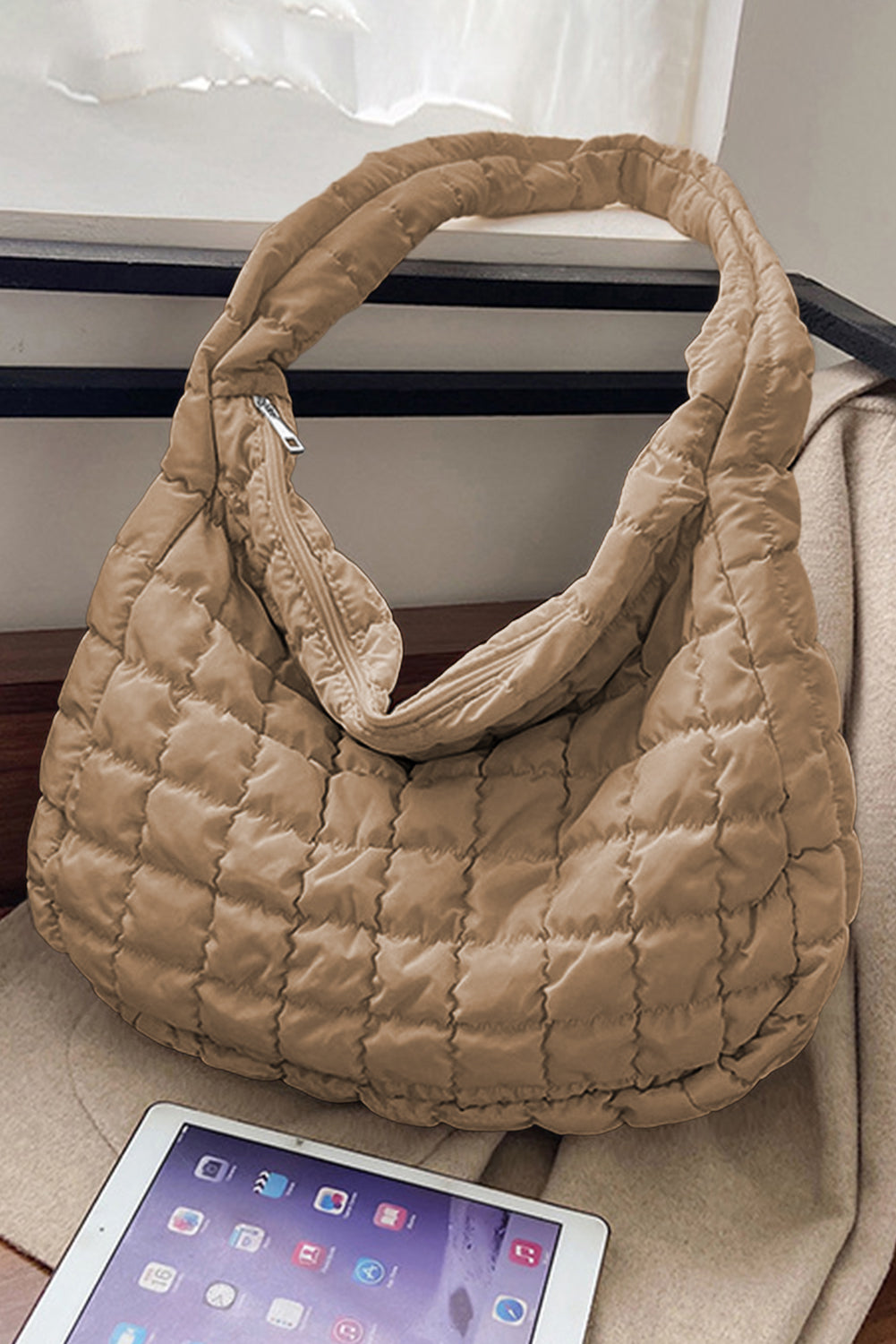 Quilted Zip Large Shoulder Bag