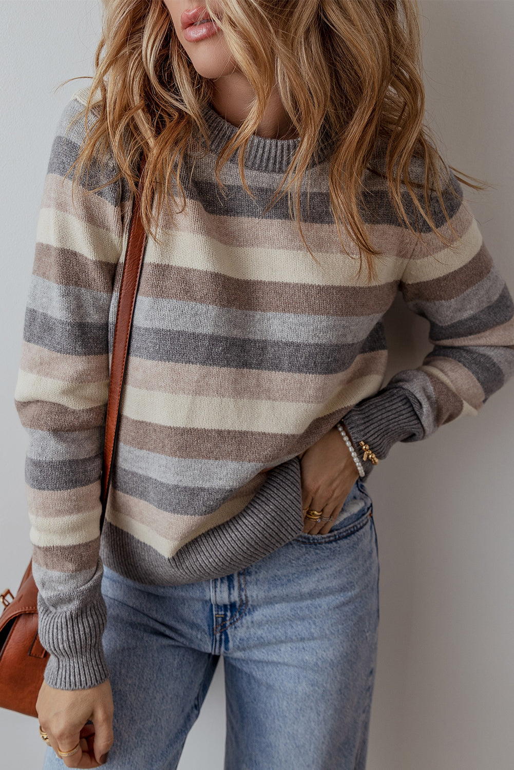 Striped Ribbed Edge Sweater