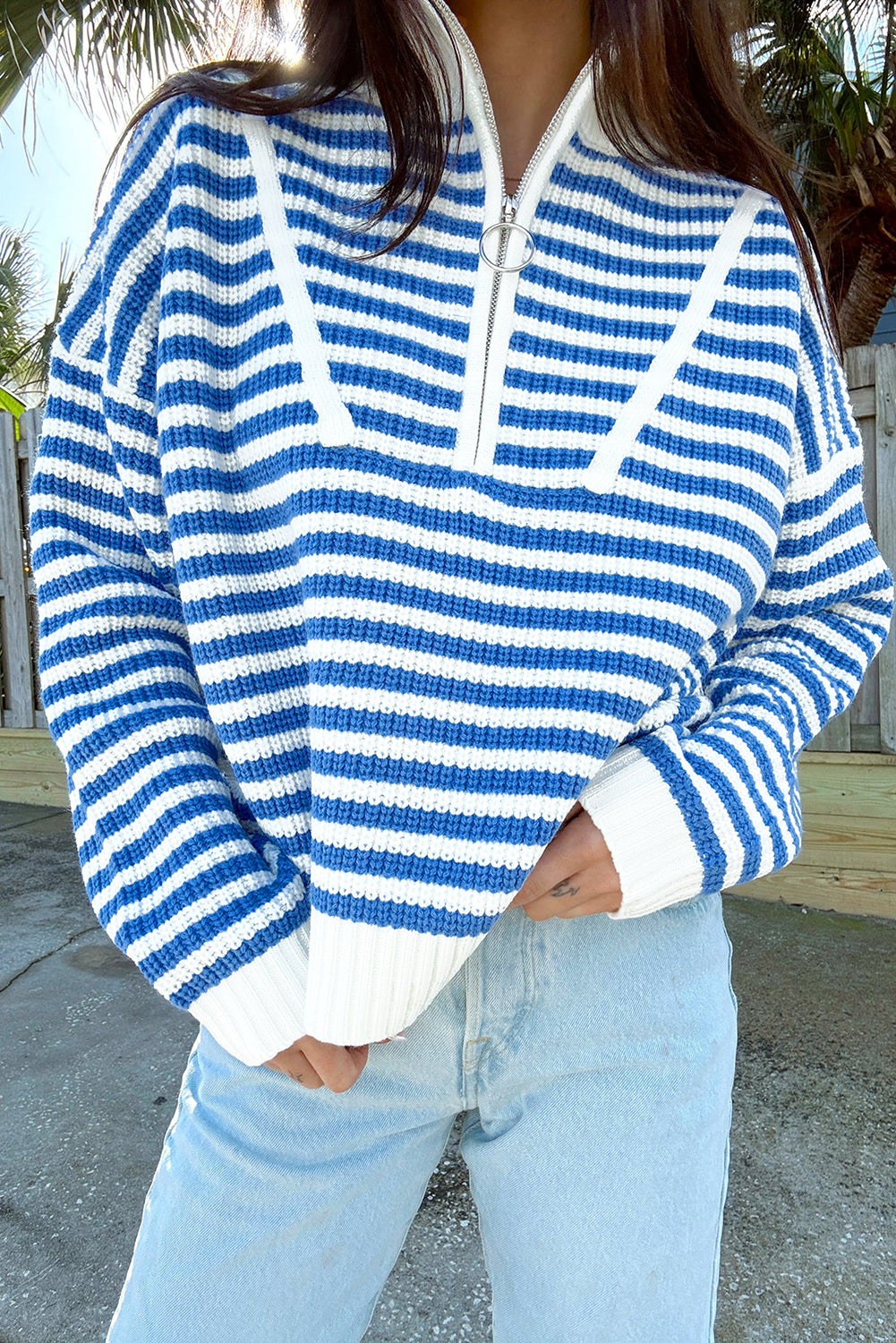 Stripe Zip Up Sweater