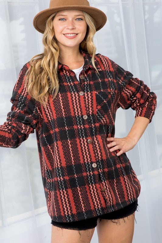 Fuzzy Plaid Shacket Plus Size