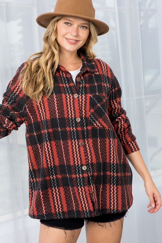 Fuzzy Plaid Shacket Plus Size