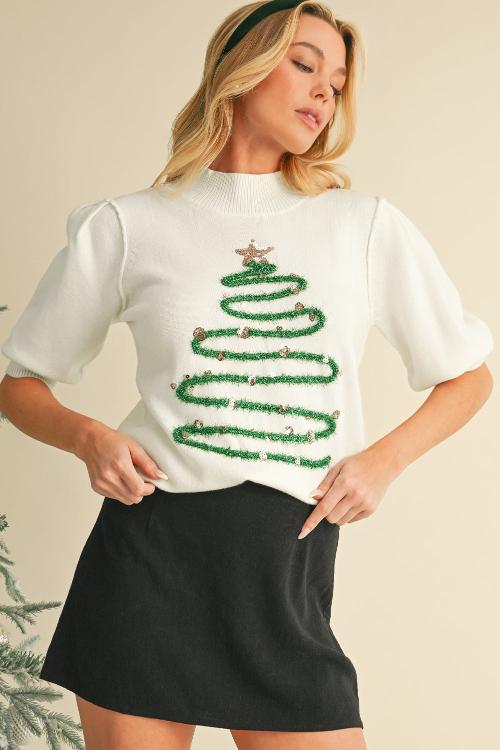 Christmas Tree Puff Sleeve Sweater