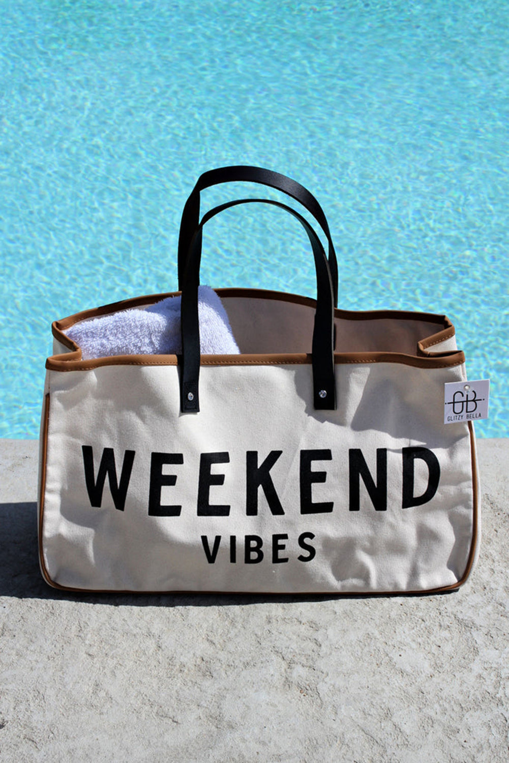 WEEKEND VIBES Large Canvas Tote Bag