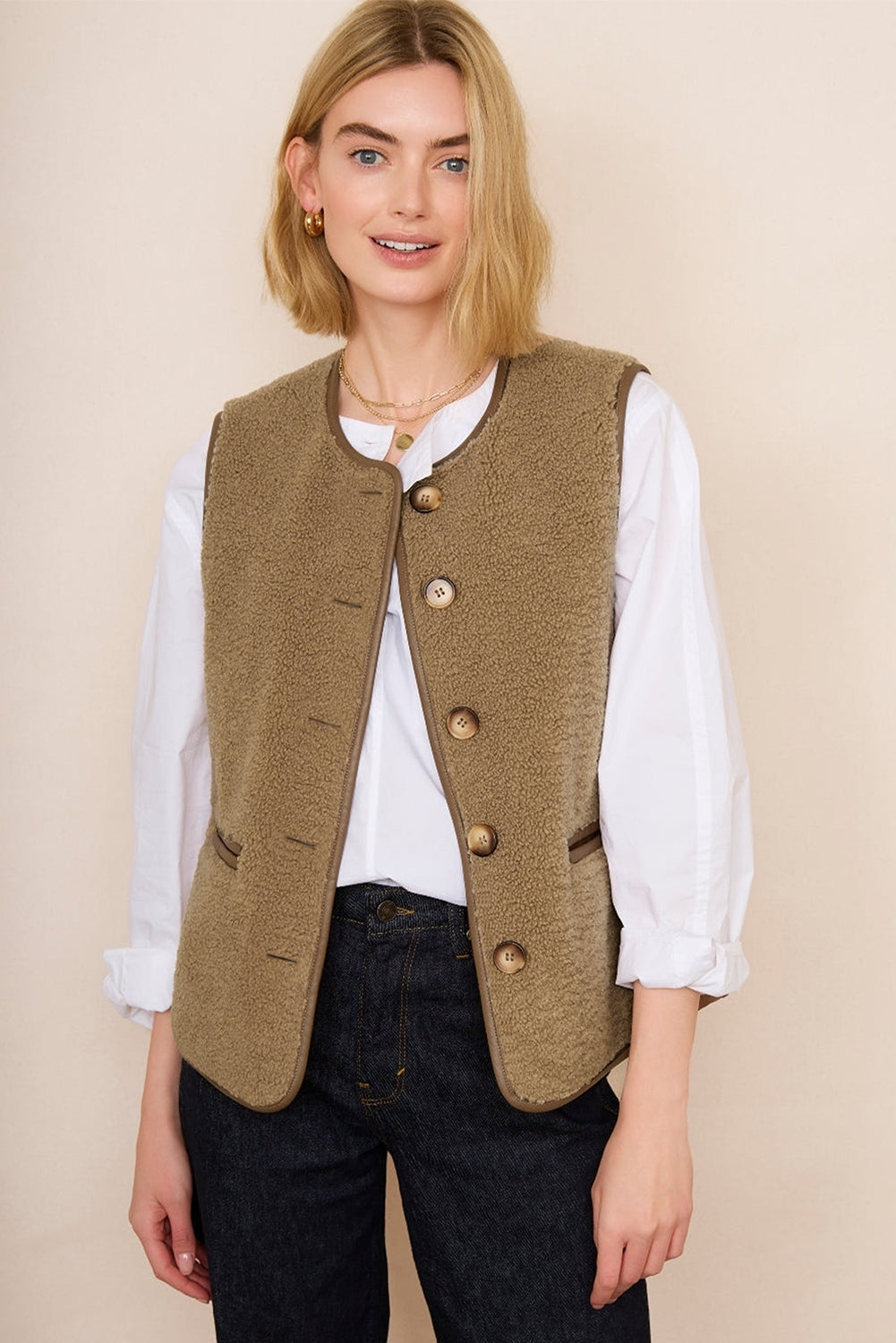 Fleece Collarless Vest