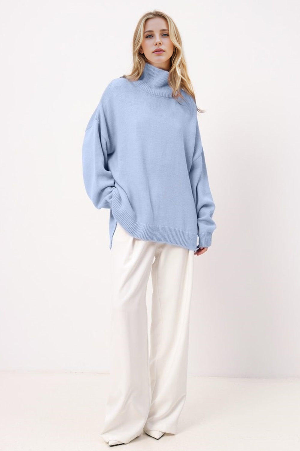 Side Slit Turtleneck Sweater