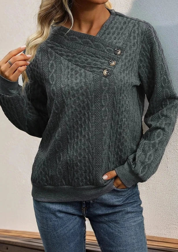 Cable Three Button Sweater