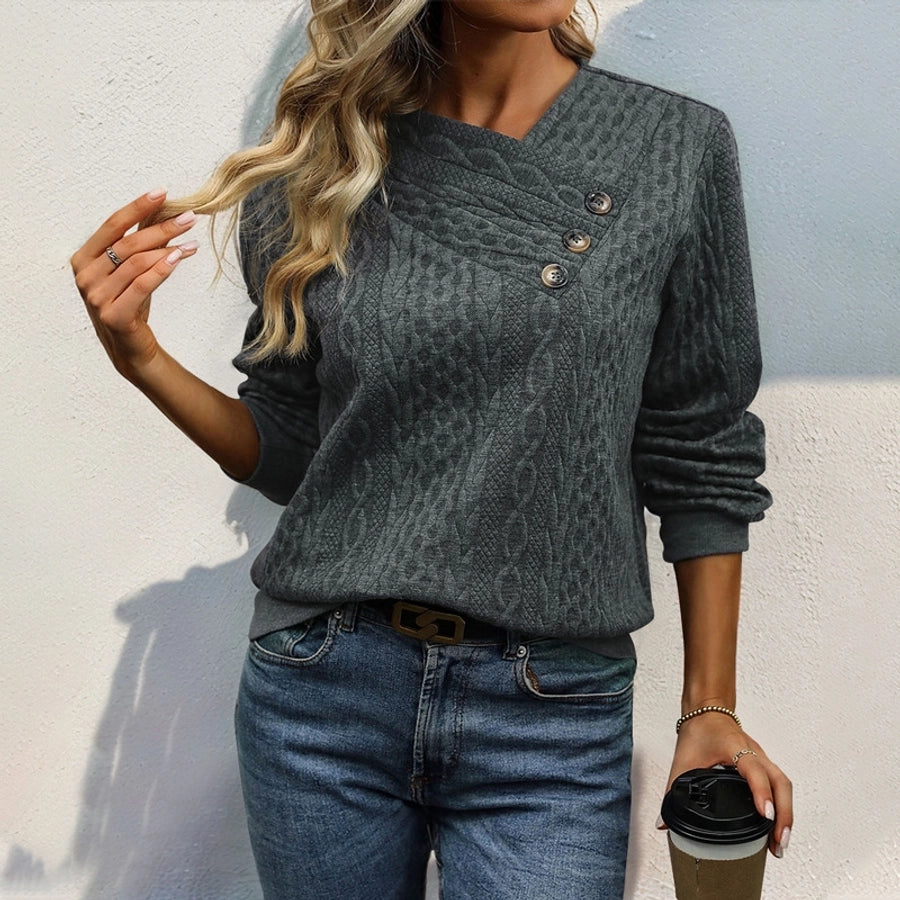 Cable Three Button Sweater