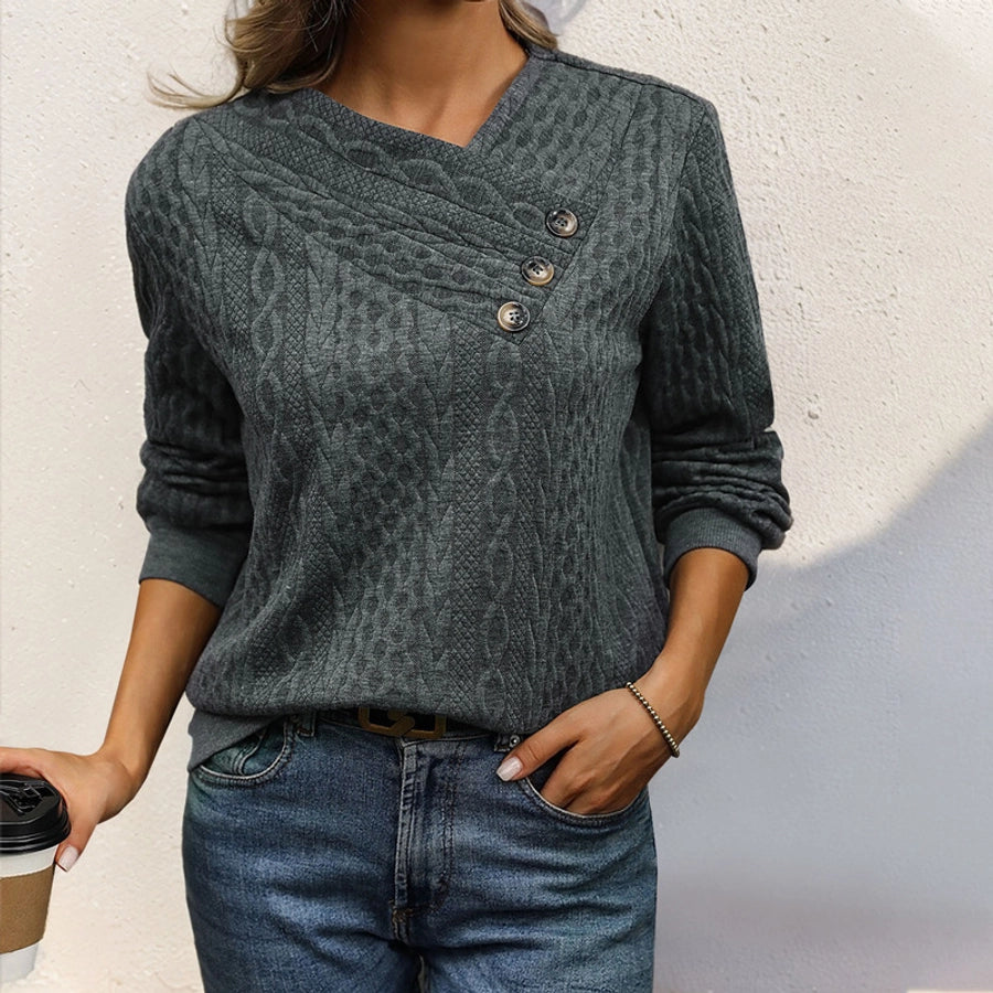 Cable Three Button Sweater