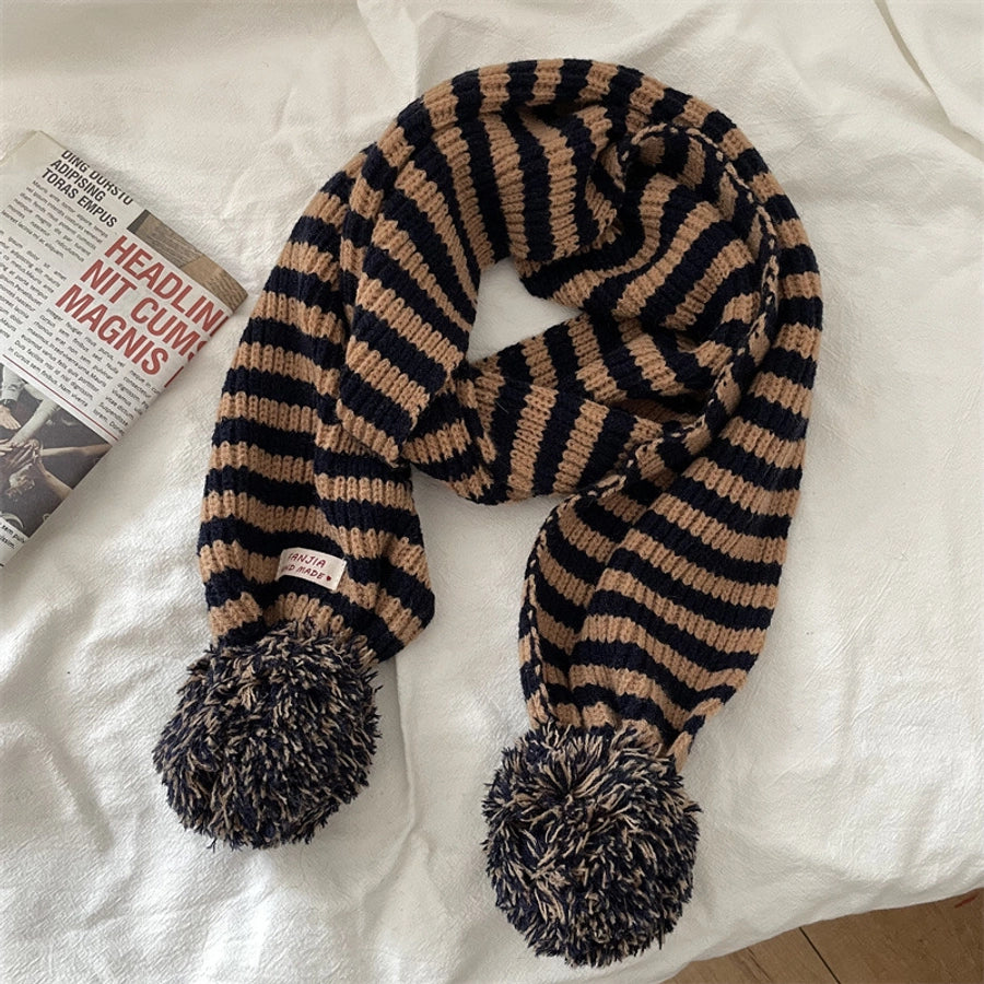 Stripe Pom Pom Scarf