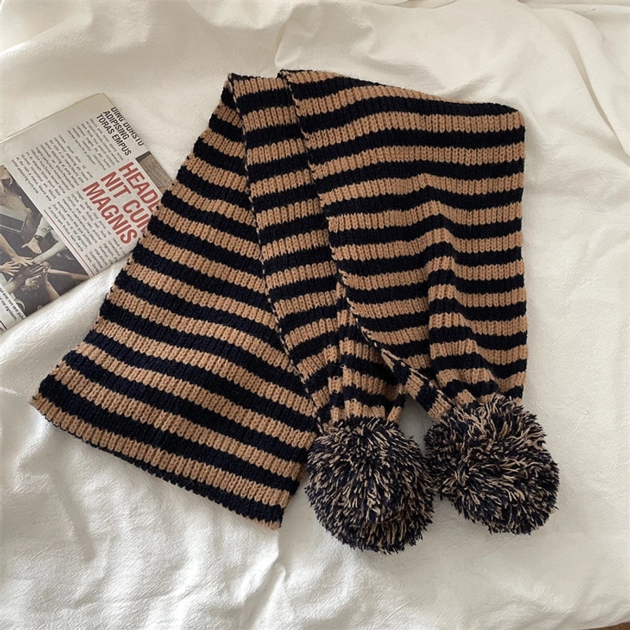 Stripe Pom Pom Scarf